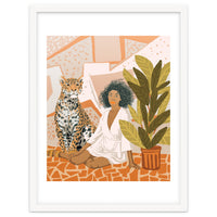 House Guest | Modern Bohemian Black Woman | Urban Jungle Decor | Wild Cat Leopard Pet | Plant Lady