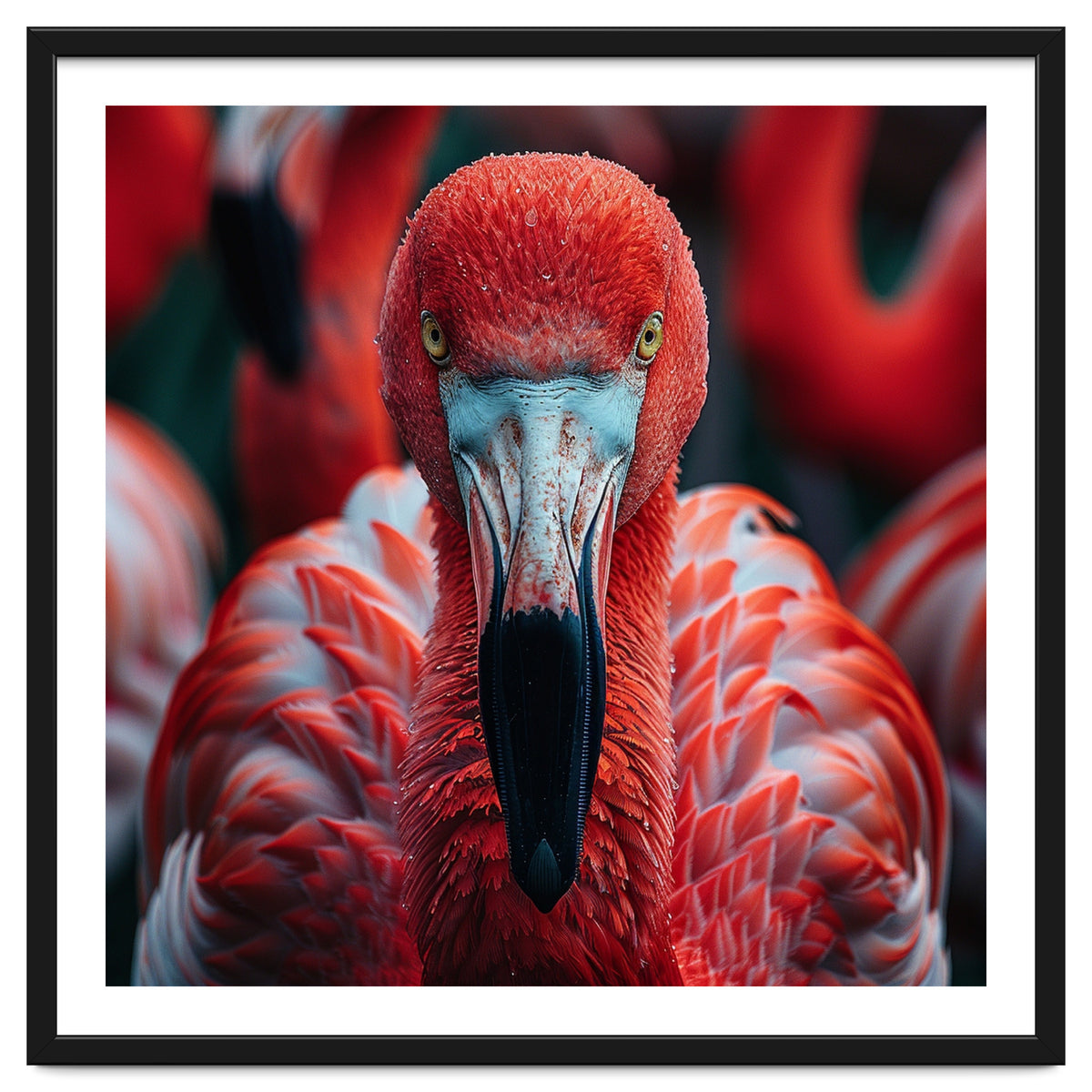 Close Up Flamingo Head With Bright Red Feathers