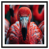 Close Up Flamingo Head With Bright Red Feathers