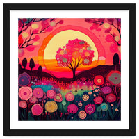 Folk Sunset Blossoming Tree