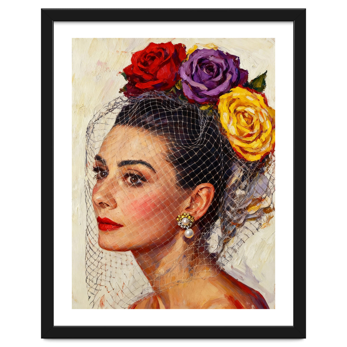 Audrey Hepburn, Impasto Floral Veil Portrait, Classic Hollywood Oil Painting,