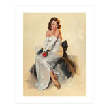 Smiling Young Woman Posing With Flower (Print Only) thumbnail