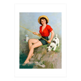 Pinup Girl Fishing With Her Dog (Print Only) thumbnail