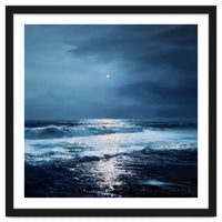 Midnight Seascape with Moonlight Reflecting