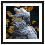 Yellow Crested Cockatoo Portrait Autumn Leaves Dark thumbnail