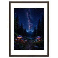 Enchanted Midnight Forest: Glowing Mushrooms and Milky Way