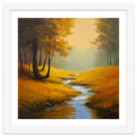 Golden Autumn Forest Path with Winding Creek
