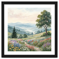 Serene Mountain Meadow Watercolor Landscape