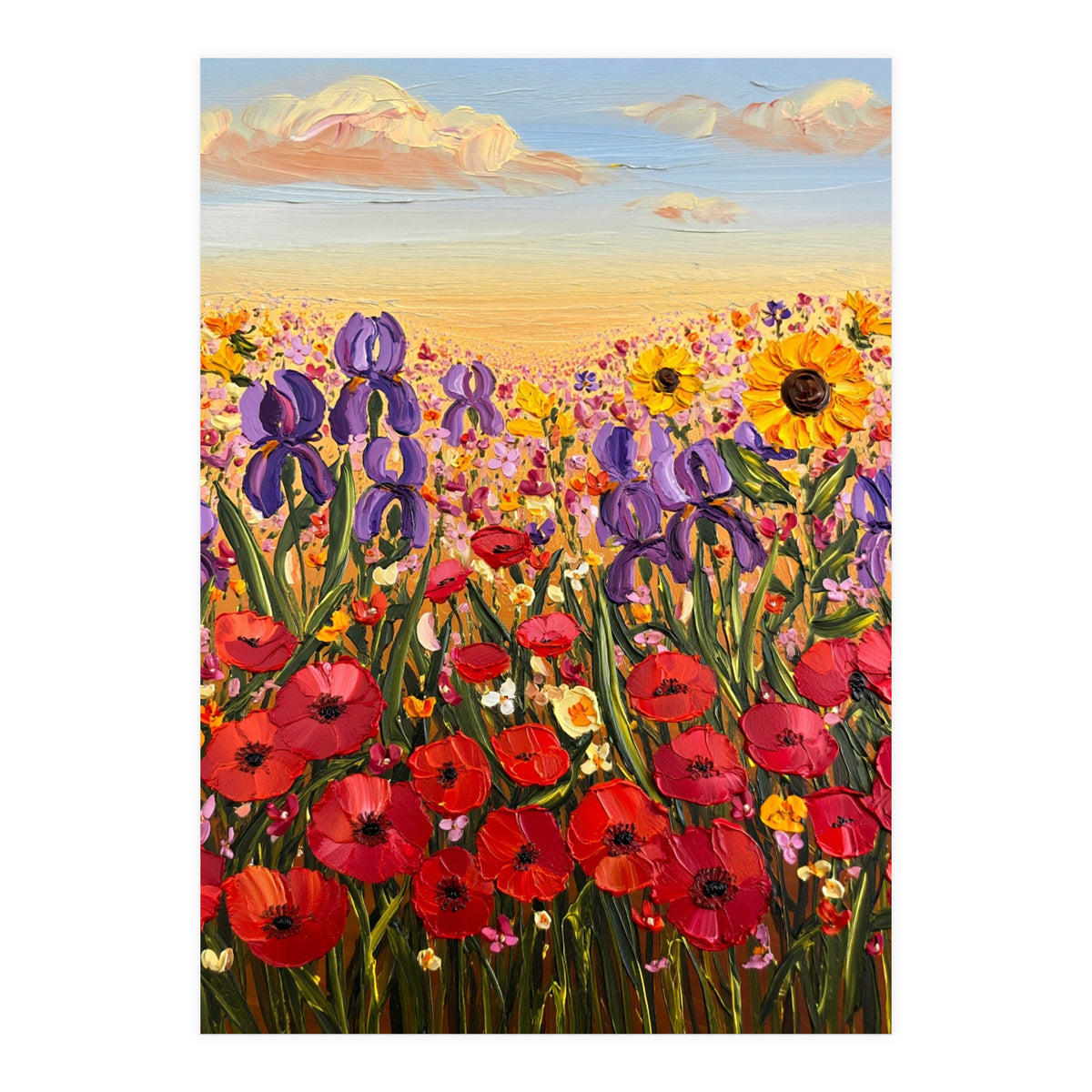 Vibrant Wildflower Field Oil Painting (Print Only)