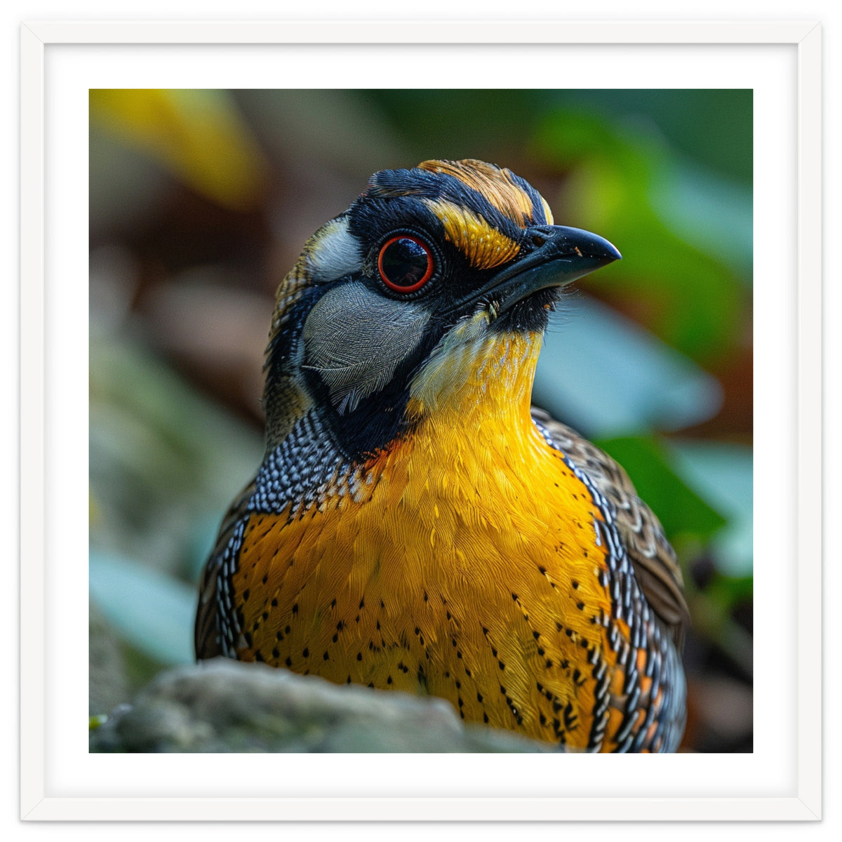 Close-up of a Yellow Bird featuring a Striking Red eye