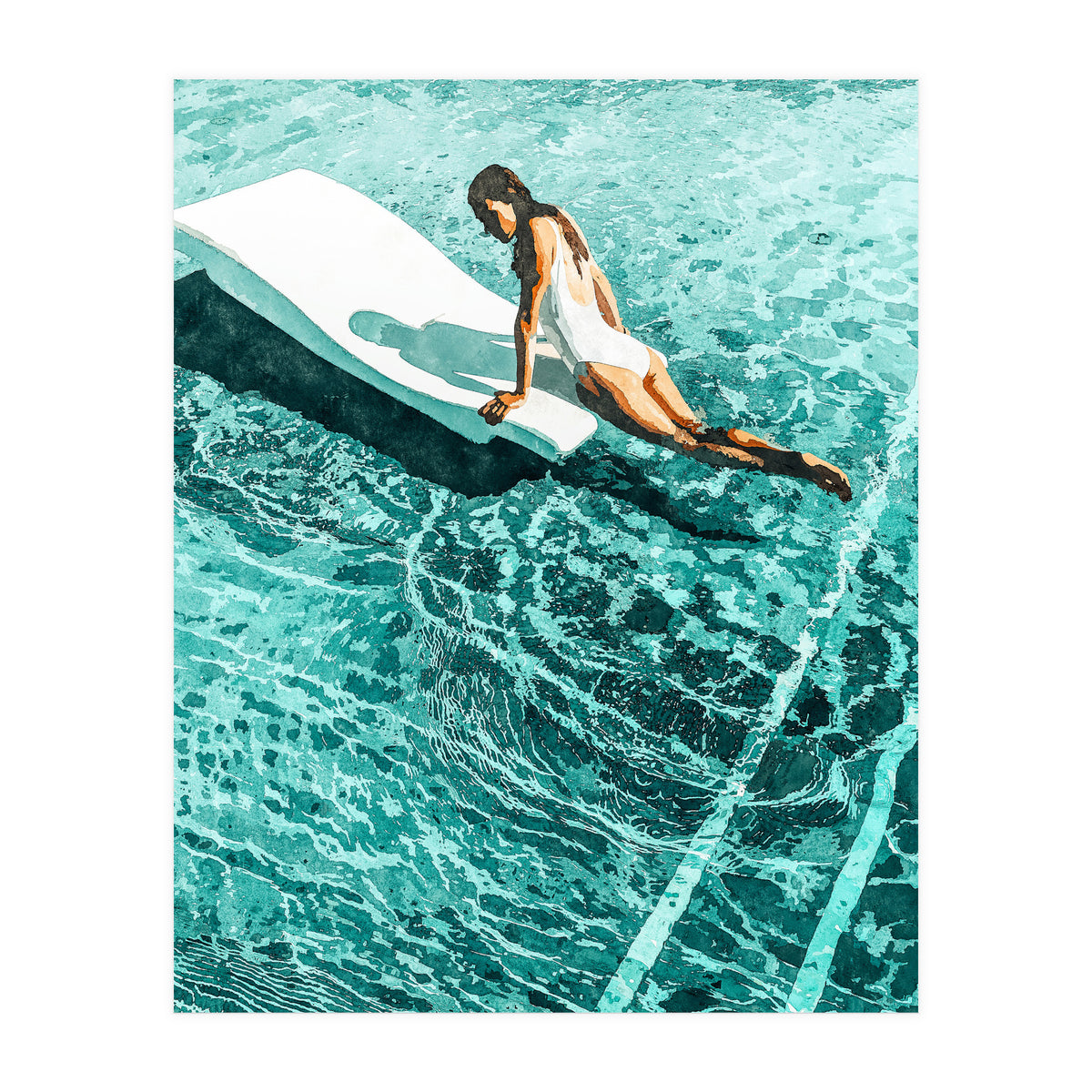 Pool Day | Summer Swimming Swim Fashion | Bath Vacation Relax Self Care Watercolor Painting (Print Only)