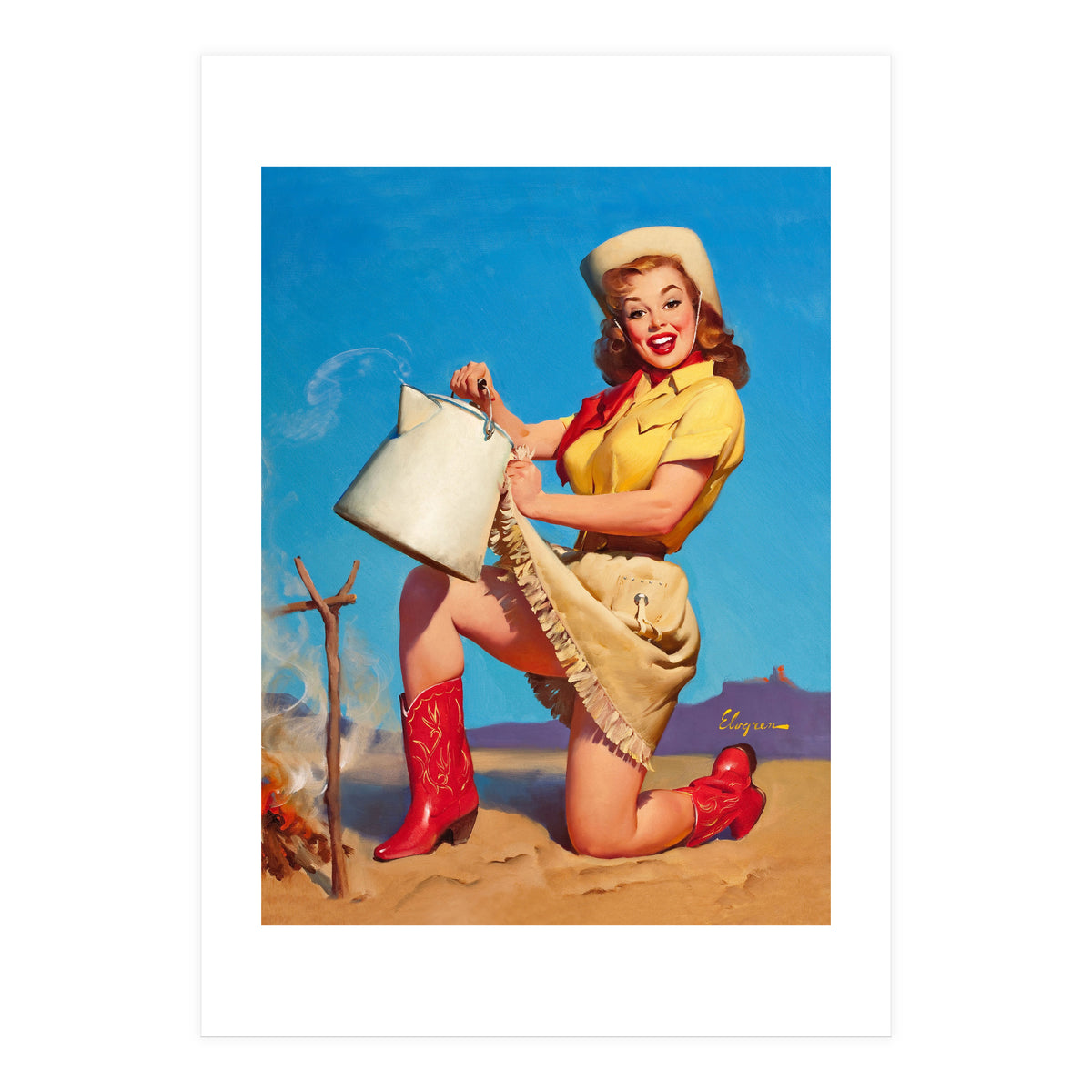 Pinup Sexy Woman Posing With A Hot Teapot (Print Only)