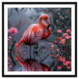 Elegant Flamingo Standing In Water Reflection thumbnail
