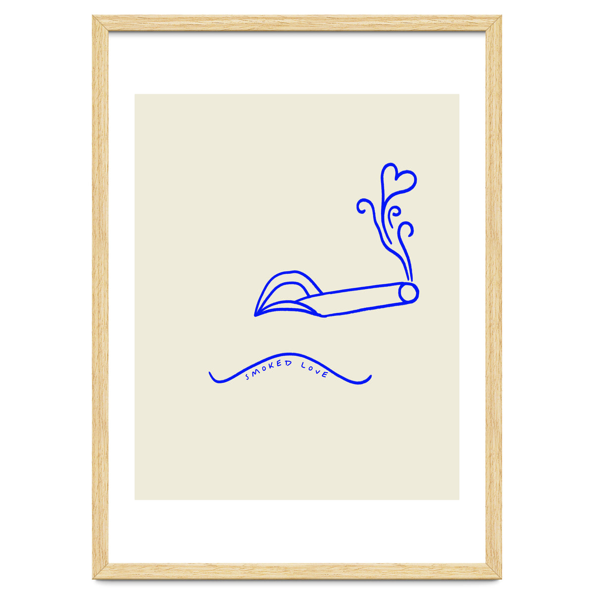 Smoked Love, Line Art Drawing Sketch, Minimalism Doodle Woman Cigarette Cigar Smoke, Eclectic Bohemian Framed