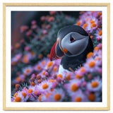 Puffin Bird Among Pink Flowers thumbnail