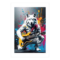 Wolf playing guitar, graffiti (Print Only)