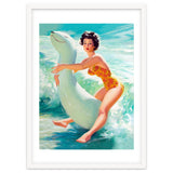 Happy Pinup Girl On The Beach Hugging Her Rubber Toy thumbnail