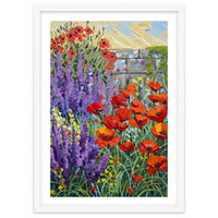 Vibrant Summer Poppy and Lavender Garden Oil Painting