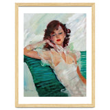 Girl Is Resting On A Green Bench, Watercolor Painting thumbnail