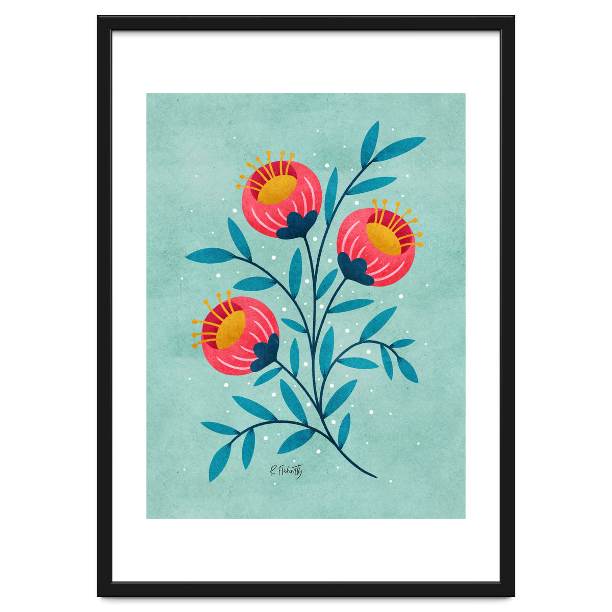 Teal And Coral Flowers