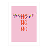 HO HO HO Christmas Lights Art, Pink Holiday Illustration, Modern Festive Quote (Print Only) thumbnail