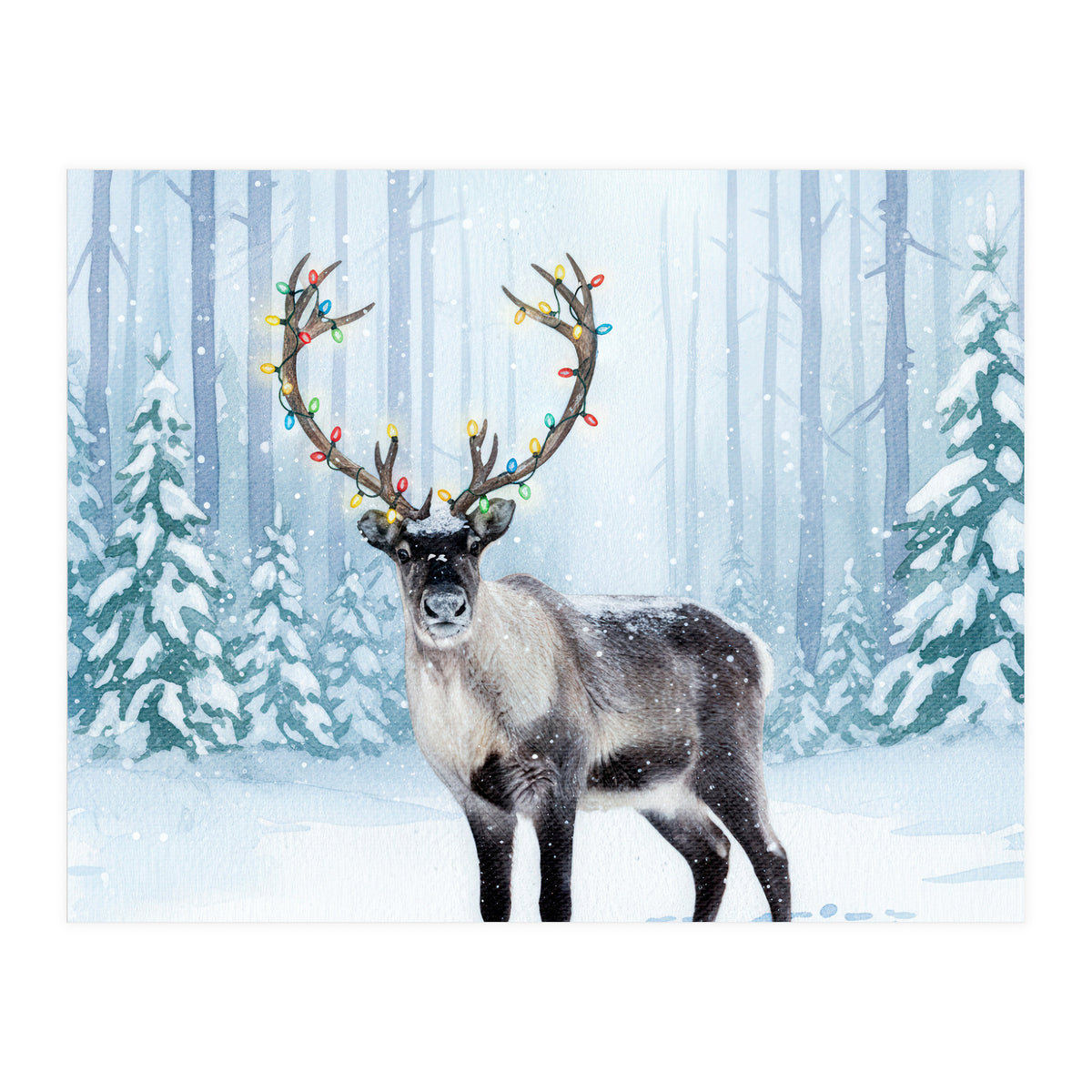 Reindeer with Christmas Lights, Deer Magical Winter Art  (Print Only)