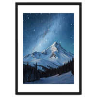 Majestic Snow-Capped Mountain Peak Under a Brilliant Starry Night Sky