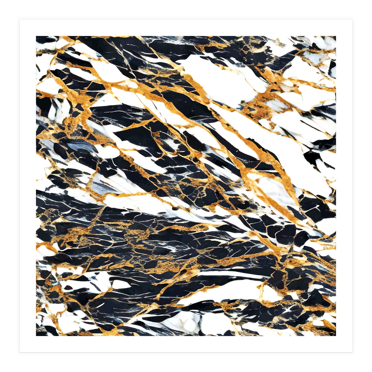 Painted Black Gold & White Marble, Luxe Exotic Eclectic Texture Pattern, Precious Stones Painting (Print Only)