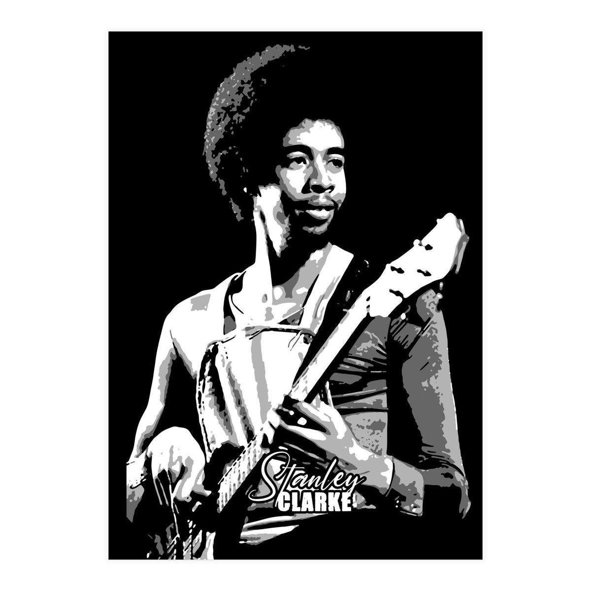 Stanley Clarke American Bassist in Grayscale (Print Only)