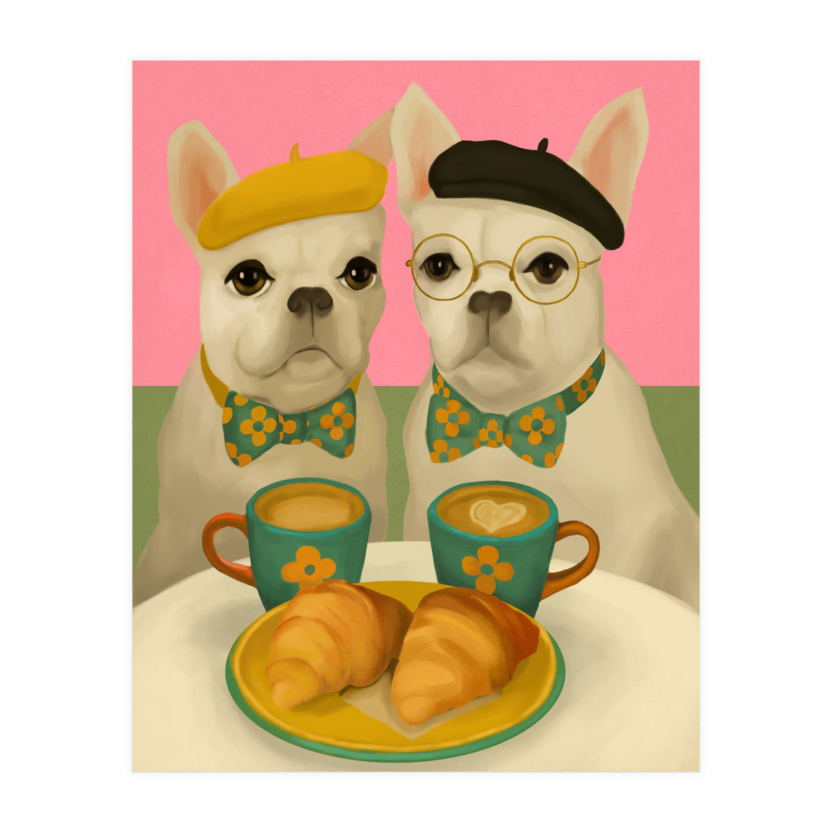 French Bulldogs At Breakfast Café (Print Only)