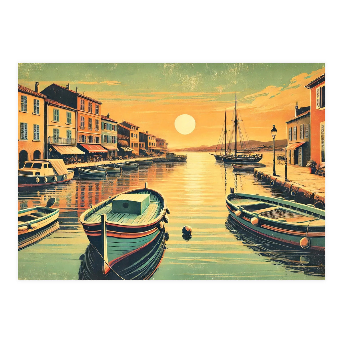 Vintage Harbor Sunset Poster (Print Only)