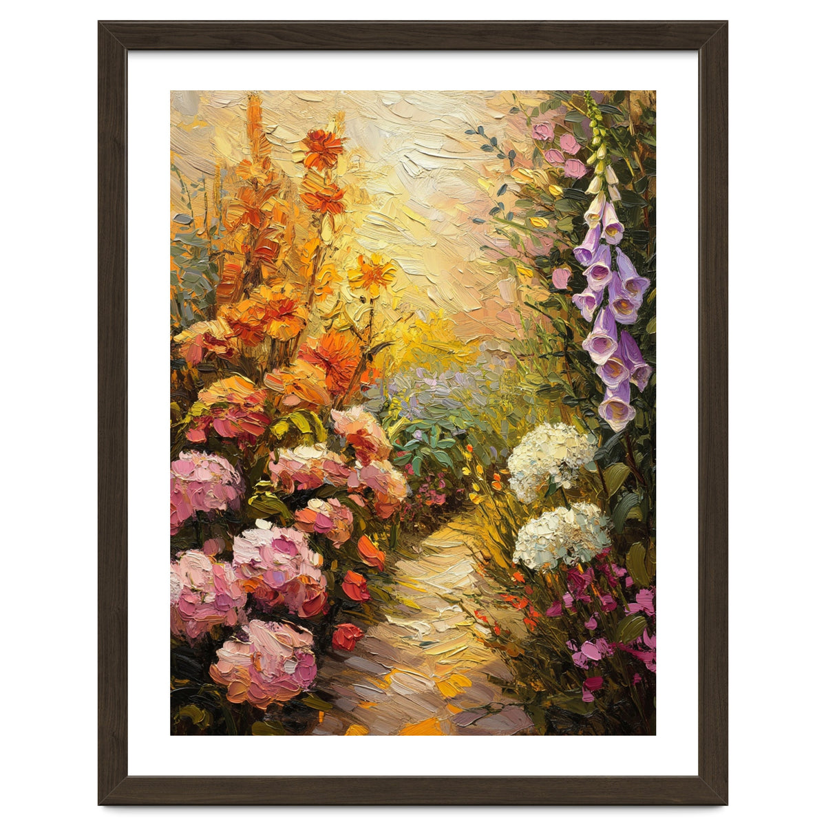 Golden Hour Summer Garden Path Oil Painting