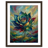 Enchanted Teal and Gold Rose Impasto Oil Painting thumbnail
