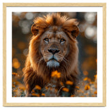 Majestic Lion Among Golden Flowers Close Up thumbnail