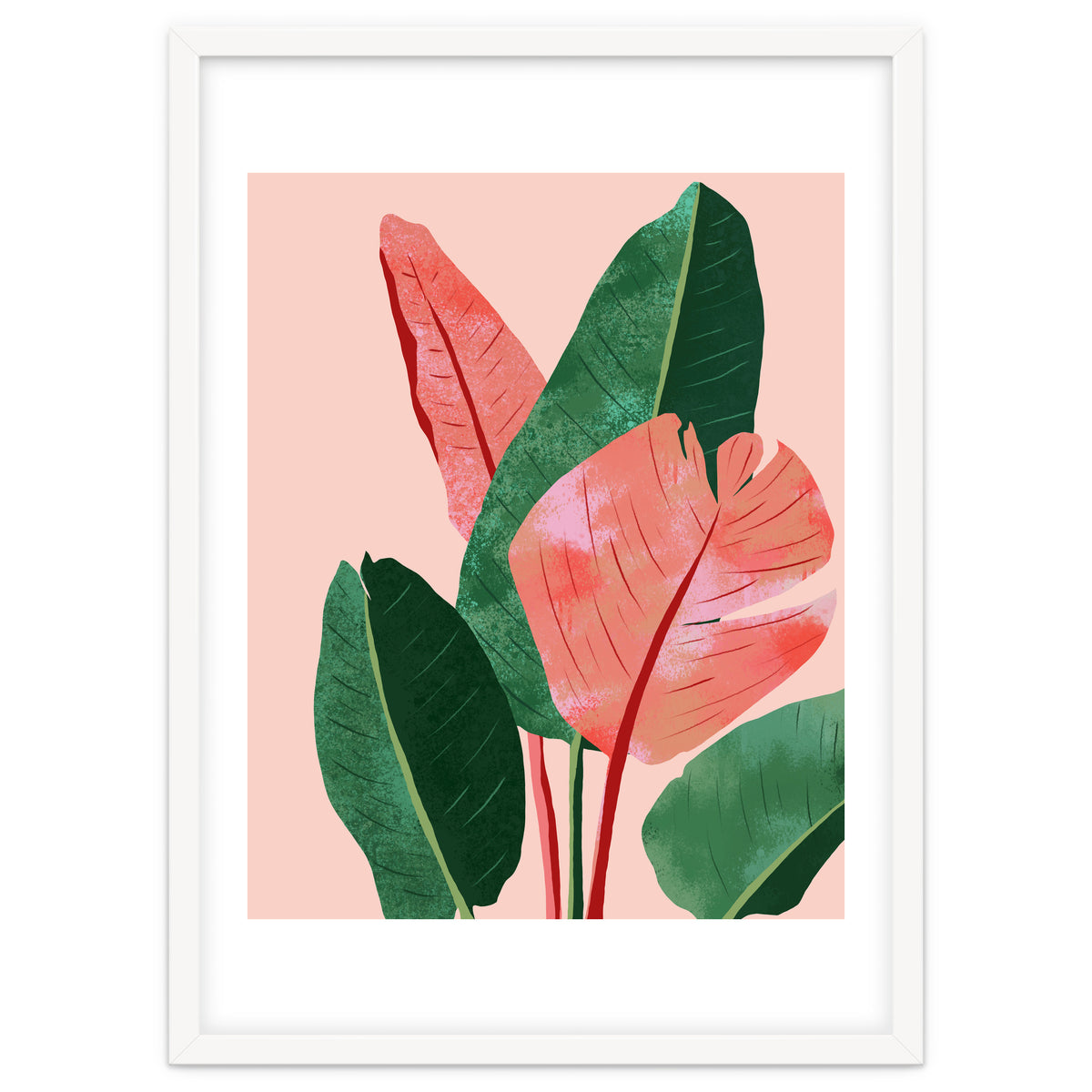 Blush Tropical, Banana Leaves Watercolor Botanical Jungle Painting, Forest Plants Leaves Pink Chic Bohemian