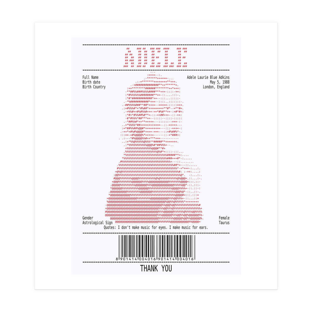 Receipt Art Adele Red (Print Only)