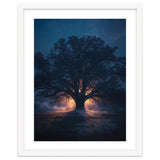 Ancient Mystical Oak Silhouette at Twilight with Ethereal Wisps thumbnail