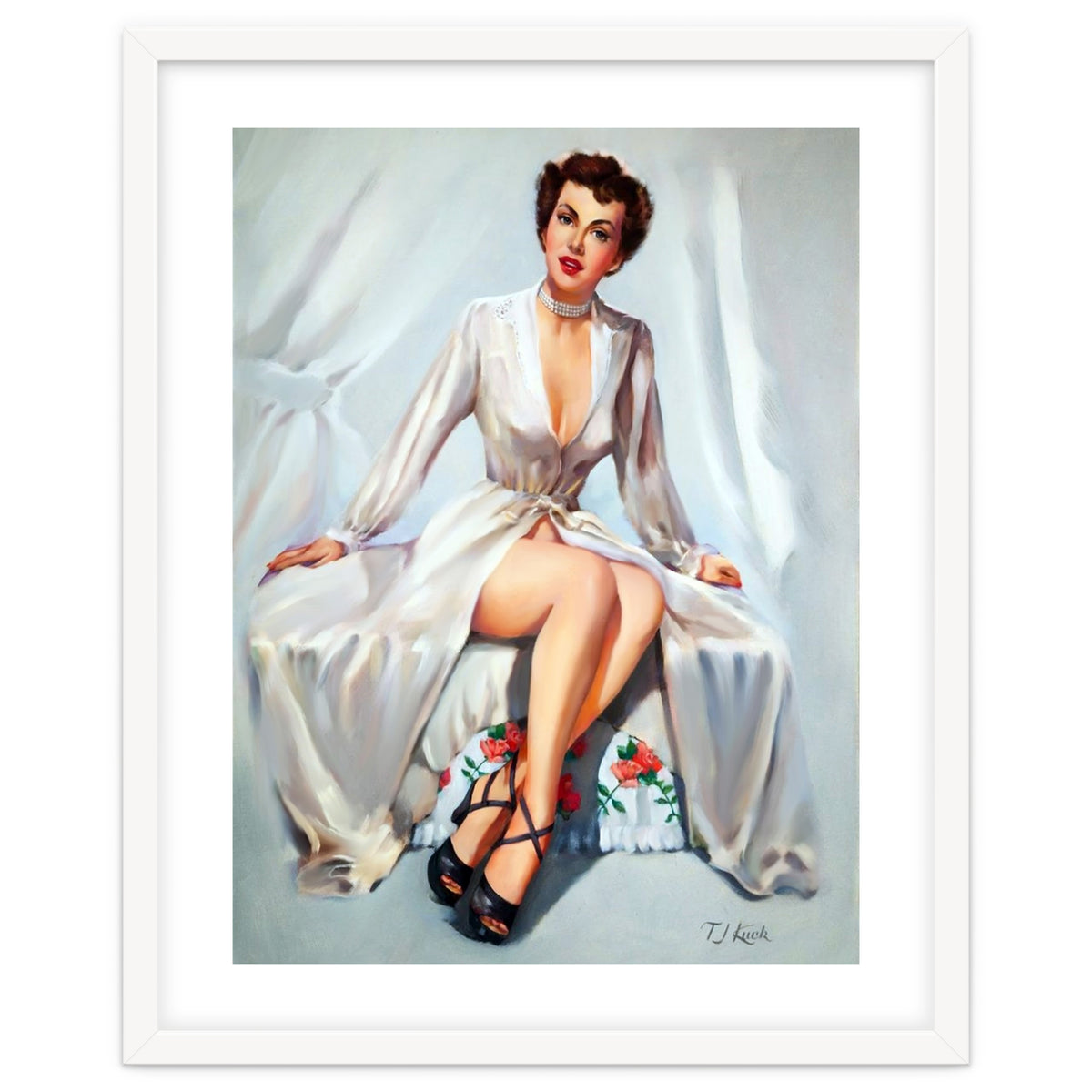 Beautiful Sexy Pinup In Posing Long White Dress