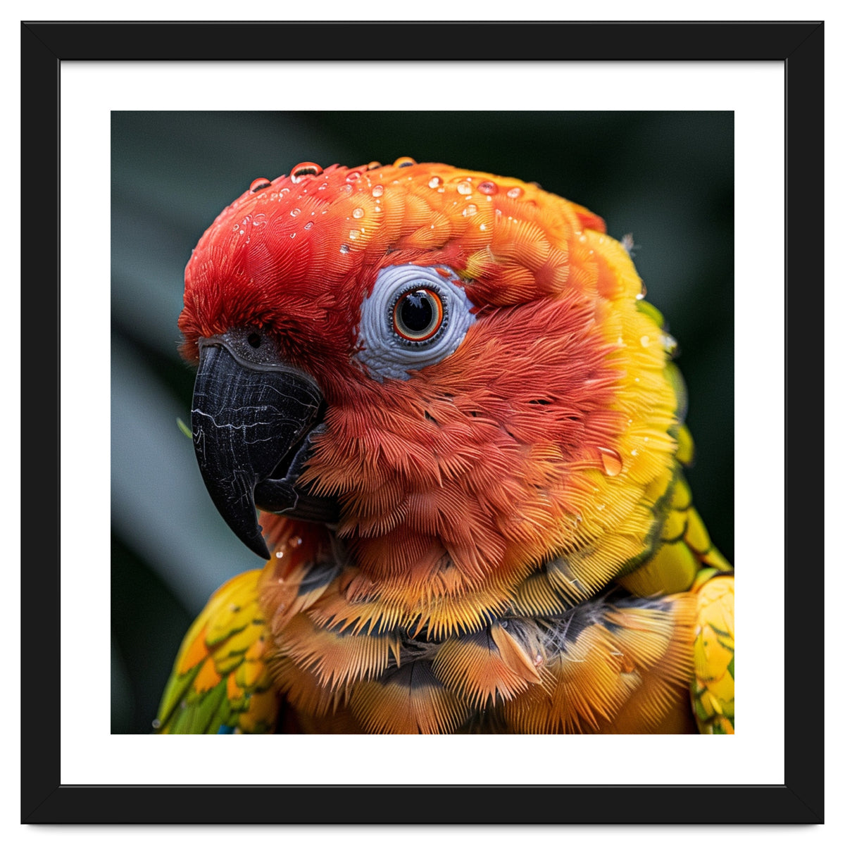 Sun Conure Parrot Bird With Water Droplets