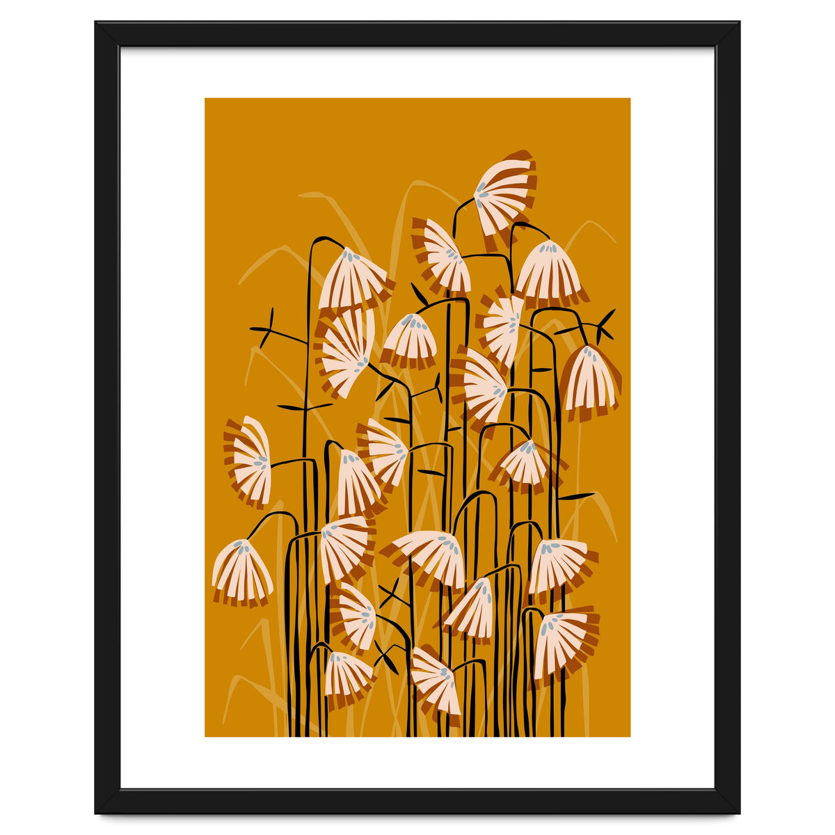 Linocut Flower Meadow Mustard Yellow