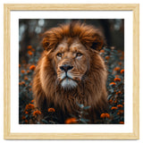 Majestic Lion Portrait In Orange Flowers thumbnail