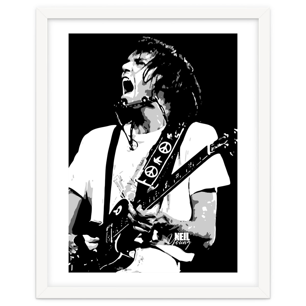 Neil Young Musician Legend in Grayscale