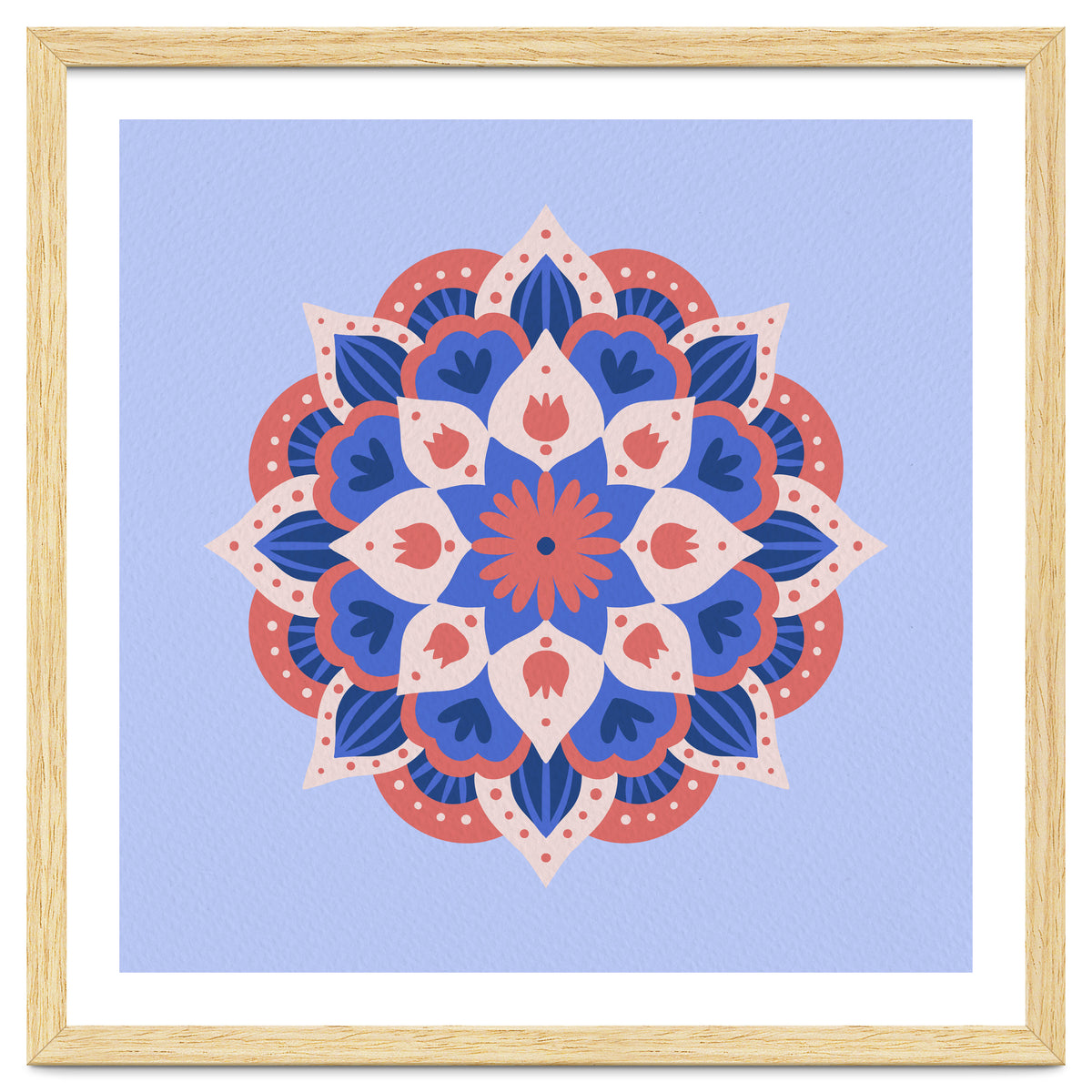 Mandala flower - blue and coral