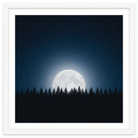 Midnight Serenity: Full Moon Over Forest Silhouettes