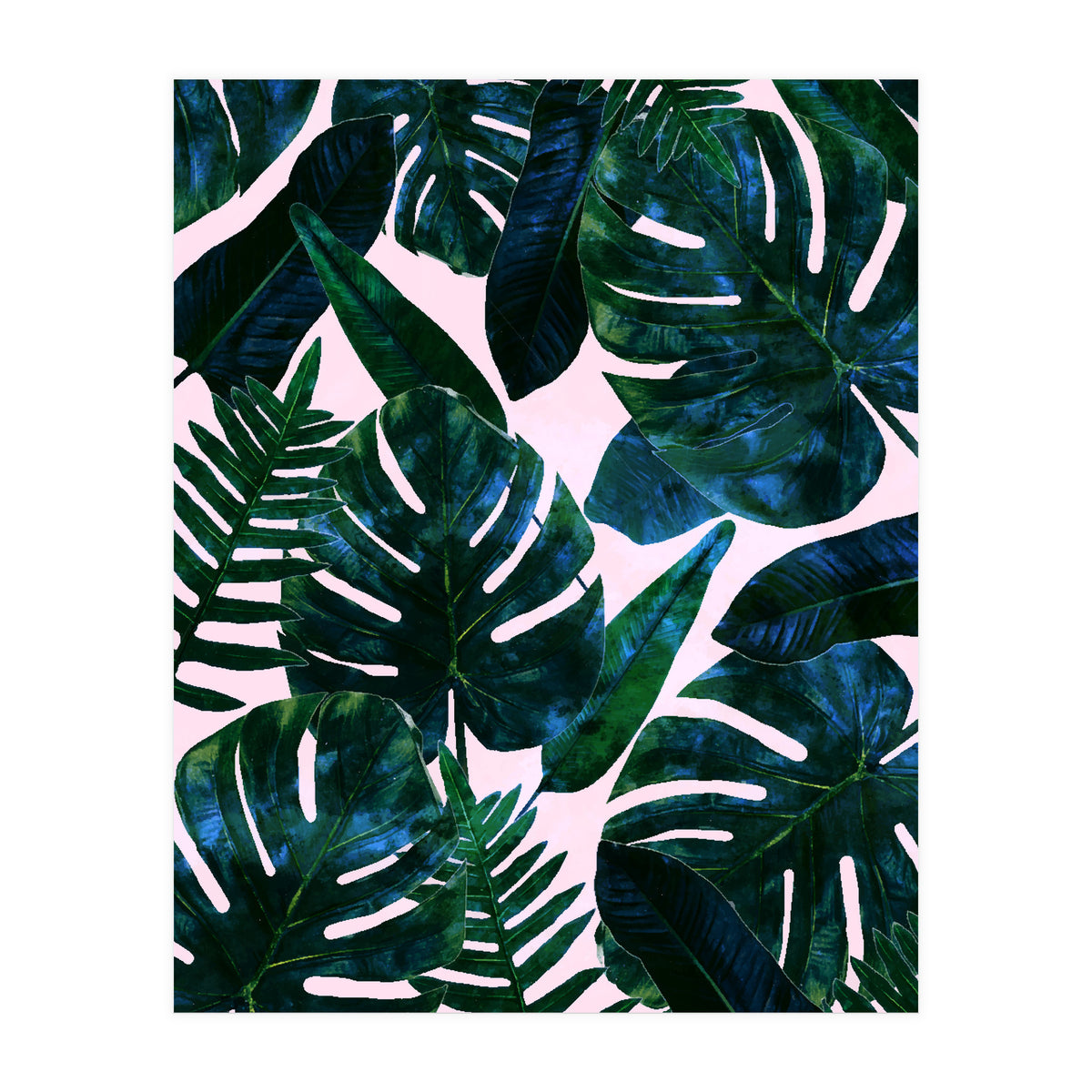 Tropical Nature Monstera Watercolor Painting, Botanical Jungle Dark Palm Illustration (Print Only)