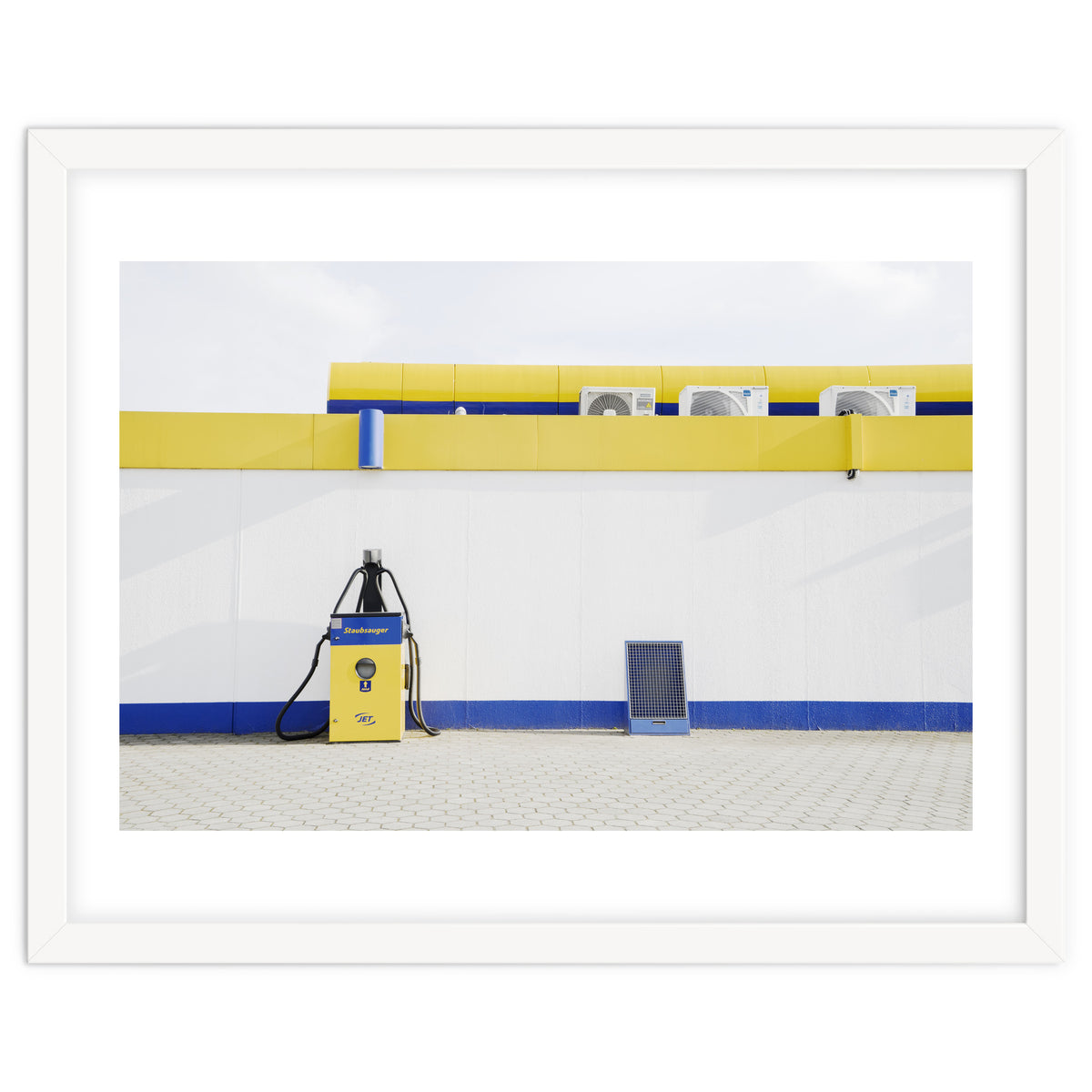 Yellow and blue gas station