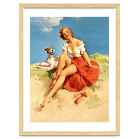 Sexy Pinup Girl On The Beach With Her Dog