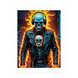 Fiery Skeleton Biker In Headphones (Print Only) thumbnail