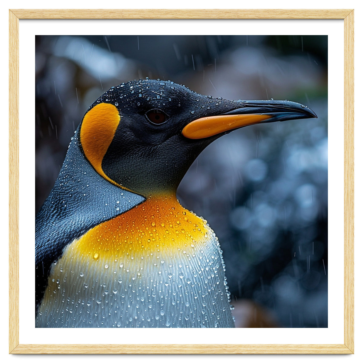 Close Up Of King Penguin In The Rain