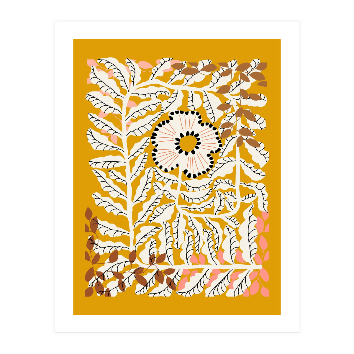 Fern Leaves And Flower Mustard (Print Only)